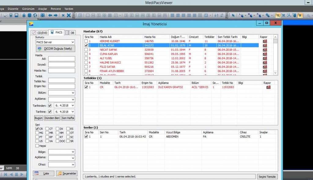 medipacs hasta arama ekranı